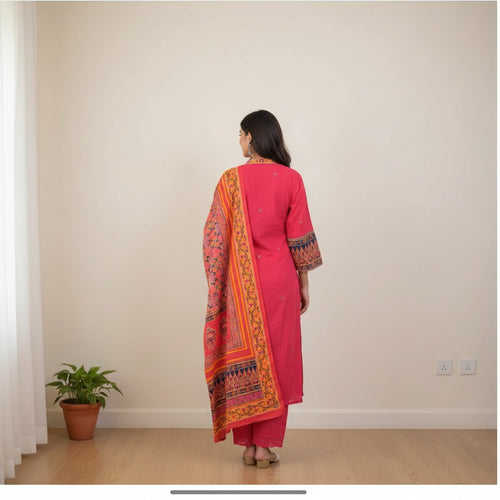 Fuchsia Pink Premium Anarkali Set with Embroidered Yoke & Printed Dupatta