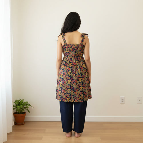 Dark Floral Print Premium Spaghetti Strap Maxi Dress Kurti