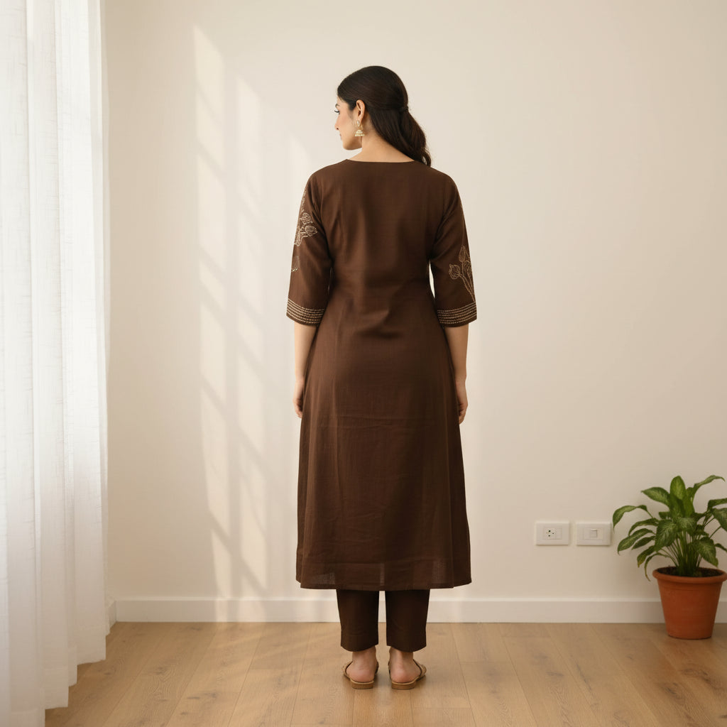 Chocolate Brown Pure Cotton Straight Kurti