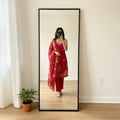 Cherry Red Premium Kurti Set with Printed Floral Organza Dupatta