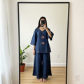 Navy Blue Cotton Tunic with Hand-Embroidered Elephants