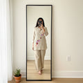 Beige Premium Linen Kurti with Purple & Pink Floral Chain Embroidery