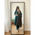 Teal Premium Printed Kurti Set with Embroidered Dupatta